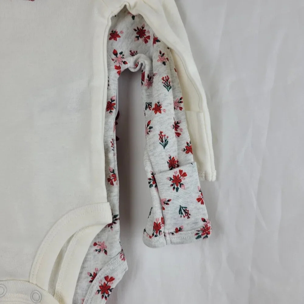 3pc Carter's Newborn Baby Girl Pants bodysuits Long sleeve Christmas Embroidered